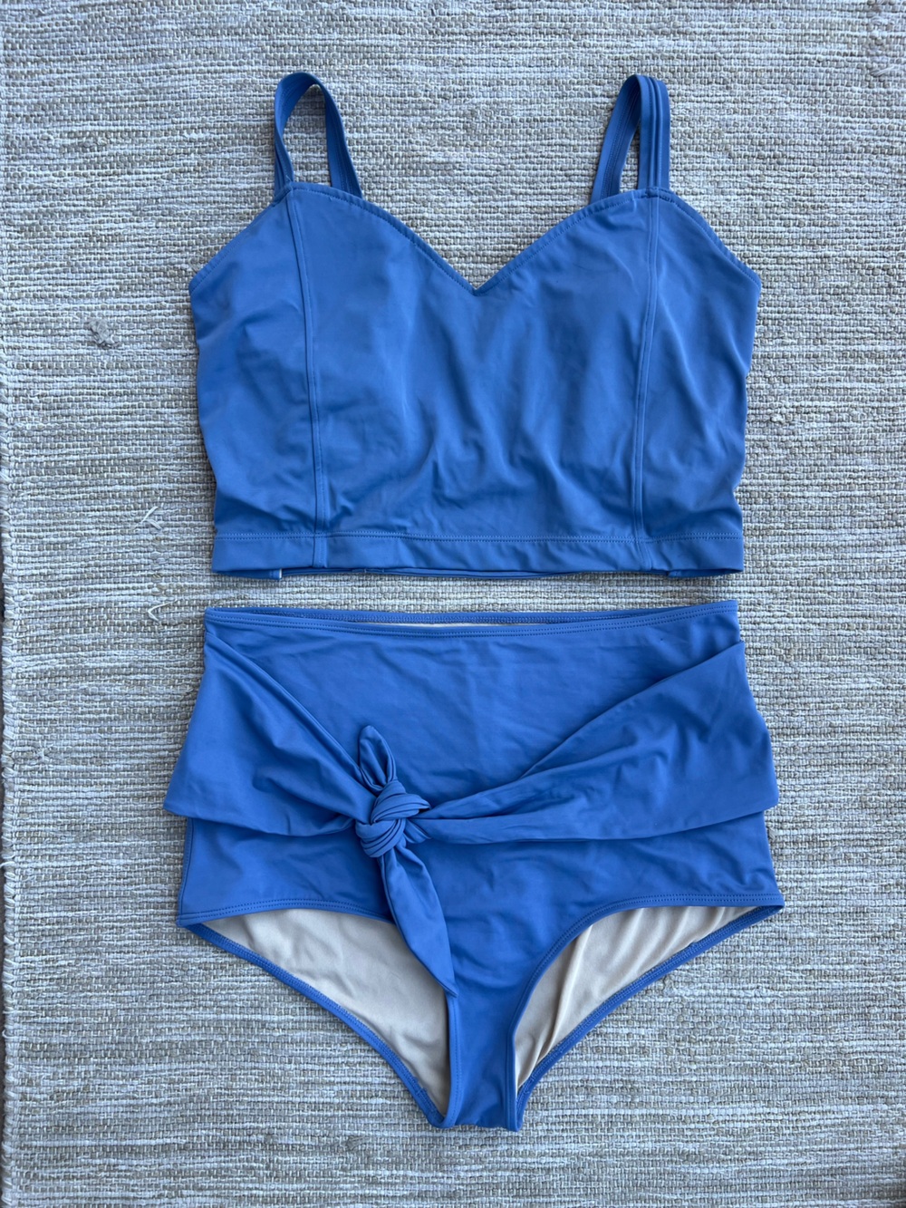 Korni Jeane Blue Denim Swim Set Original Latter-Back Top Tie-Up-Front Bottom XL